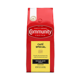 Community Coffee Cafe Special Blend ground bag for cafe-quality flavor at home.