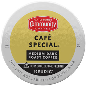 Community Coffee Café Special box back shows blend origins and sustainability notes