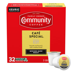Community Coffee Café Special K-Cup box front offers café-style convenience for quick mornings