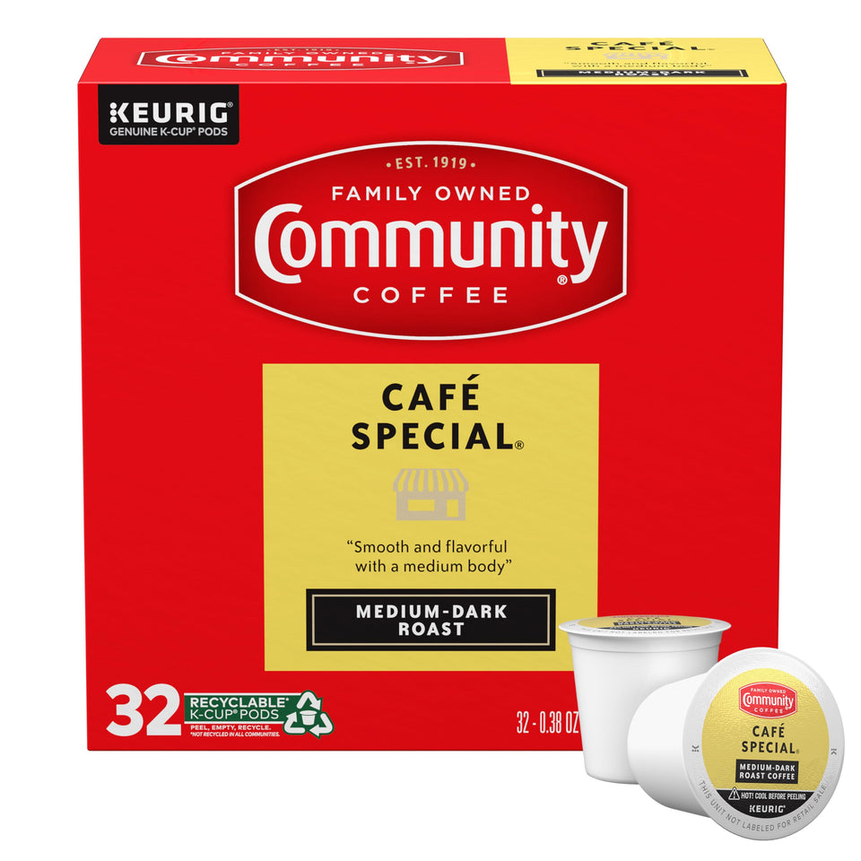 Community Coffee Café Special K-Cup box front offers café-style convenience for quick mornings