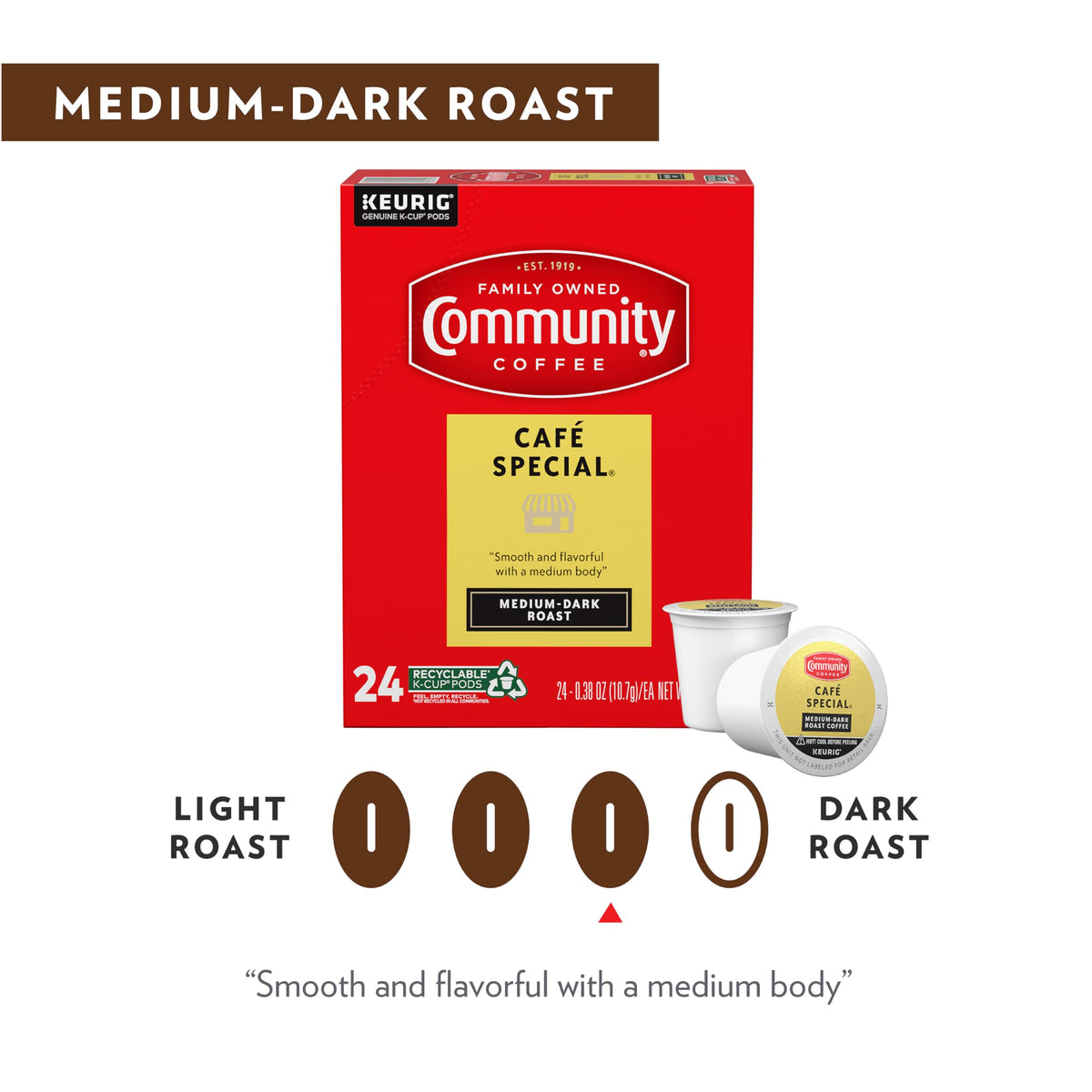 Brewed Café Special cup captures caramel and cocoa notes in a medium-dark roast