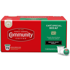Community Coffee Café Special Decaf 72-count pods ready for quick mornings