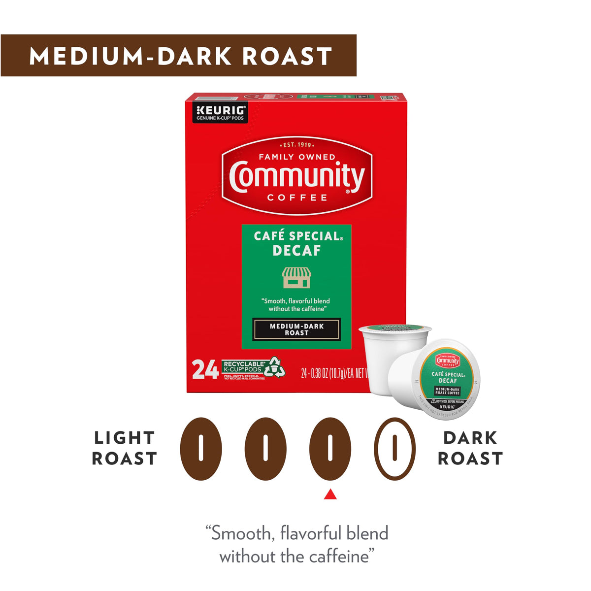 Community Coffee Café Special Decaf brew setup on a kitchen counter for easy mornings.