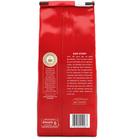 Community Coffee Cafe Special Decaf ground texture closeup shows rich aroma.