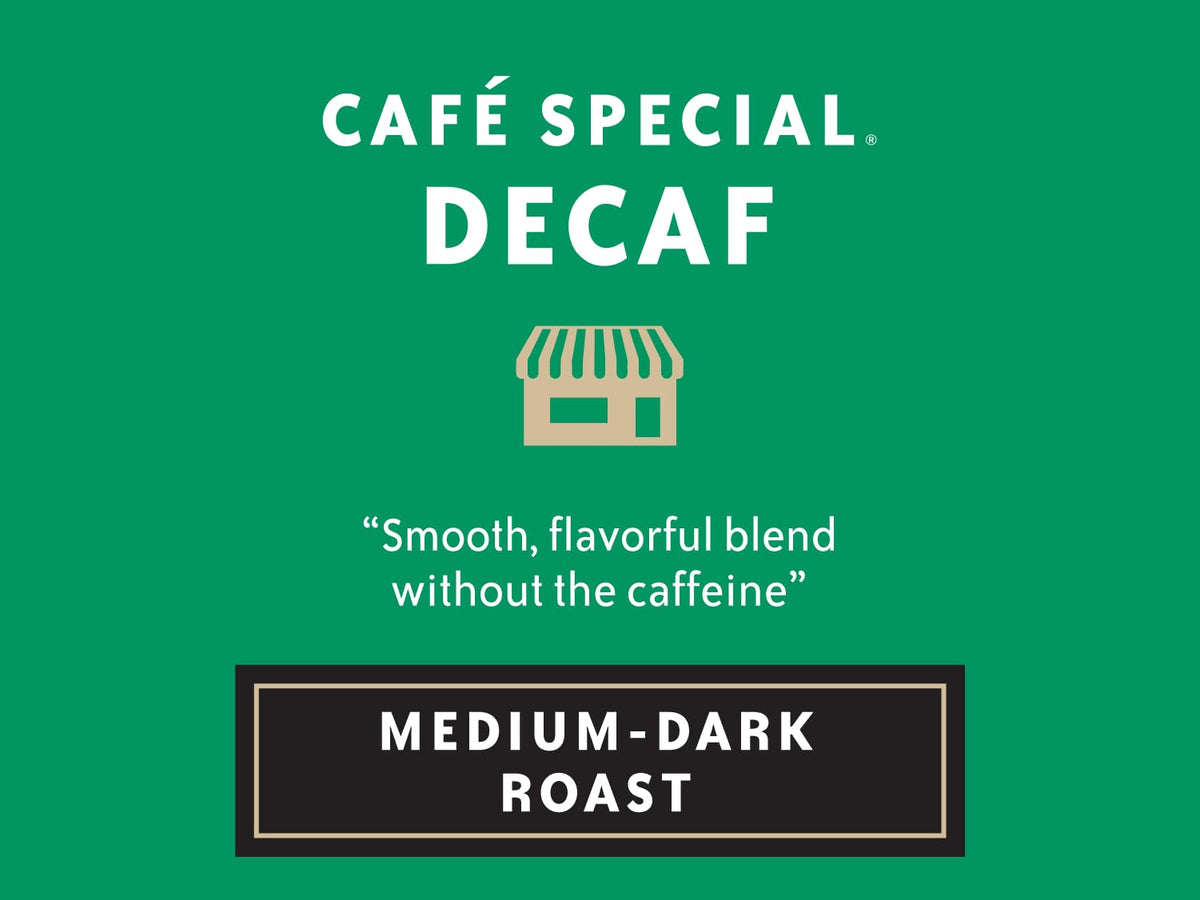 Community Coffee Cafe Special Decaf label closeup highlights medium-dark roast.