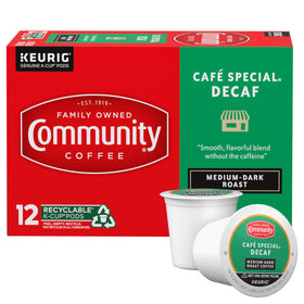 Community Coffee Cafe Special Decaf pod pack for a smooth, full-bodied coffee any time