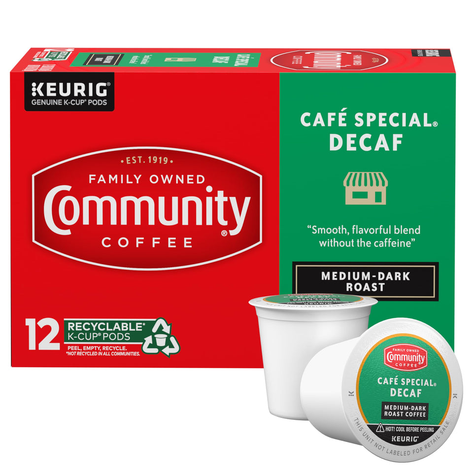 Community Coffee Cafe Special Decaf pod pack for a smooth, full-bodied coffee any time