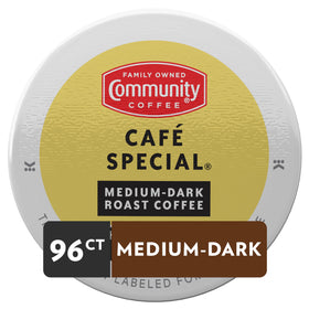Community Coffee Cafe Special K-Cup close-up showing caramel and cocoa notes in each pod