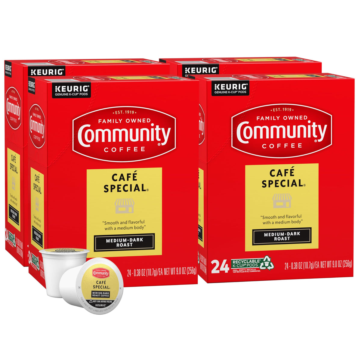 Community Coffee Cafe Special medium-dark roast K-Cup pod in box for quick cafe-quality coffee at home