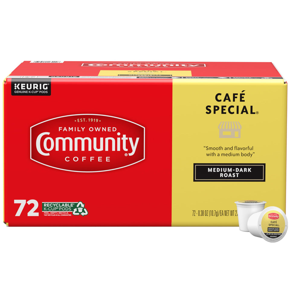 Community Coffee Café Special pods ready for fast, café-quality brews at home.