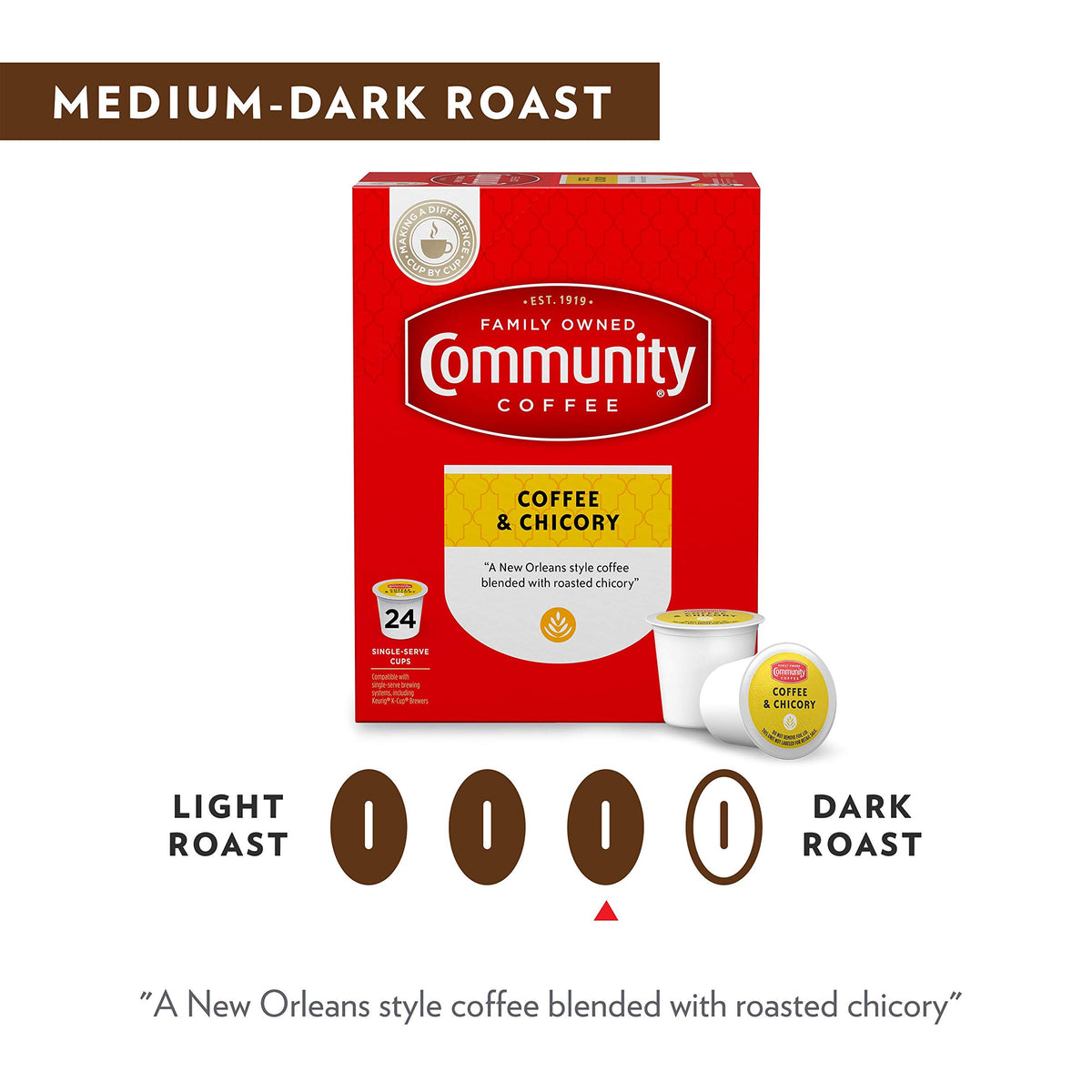 Cafe au lait style with steamed milk enhances the chicory sweetness.