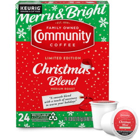 Community Coffee Christmas Blend pod ready for Keurig brewing and cozy mornings.