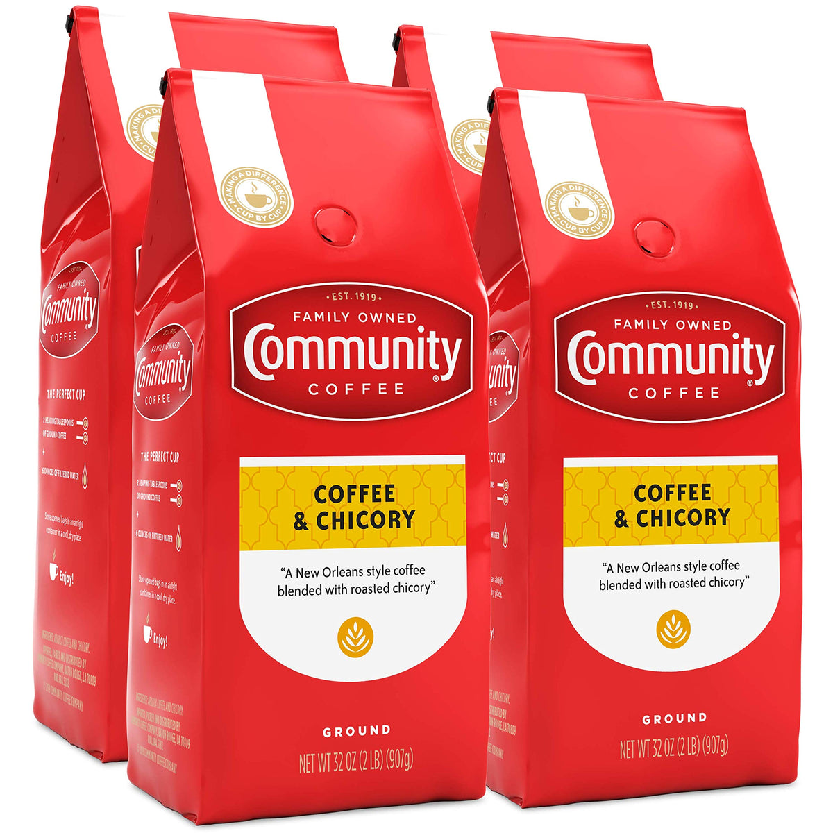 Community Coffee Coffee and Chicory bag front highlights bold flavor for everyday brewing.