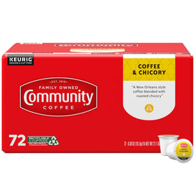 Community Coffee coffee-chicory pods front view for quick, flavorful mornings.