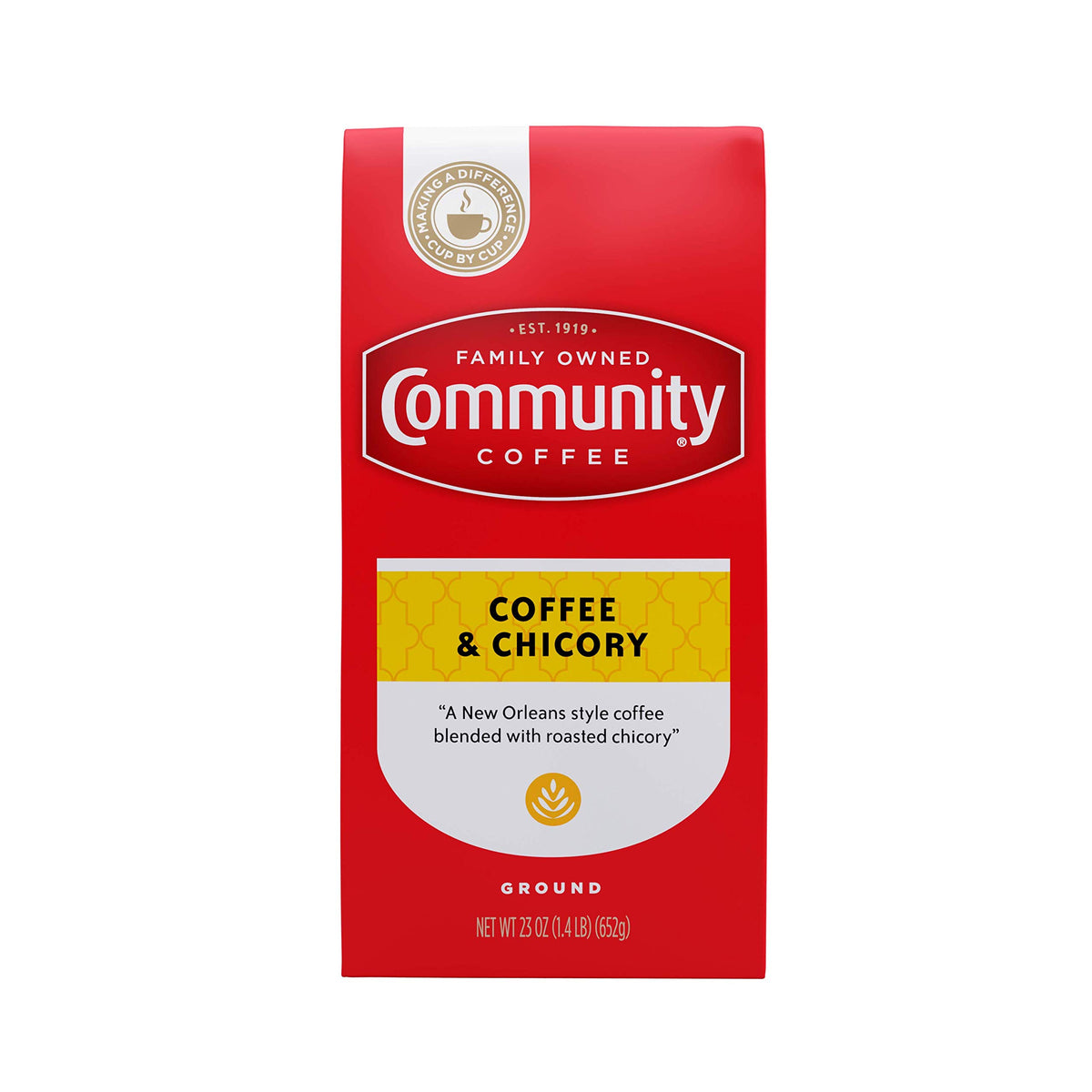 Community Coffee & Chicory Blend 23oz bag ideal for drip brewing.