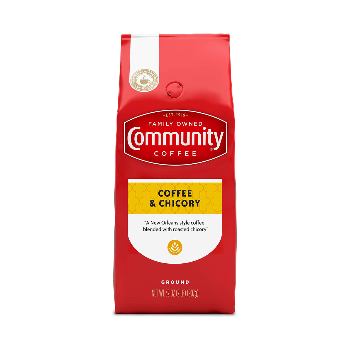 Community Coffee and Chicory Blend bag front highlights bold, flavorful profile for everyday mornings.