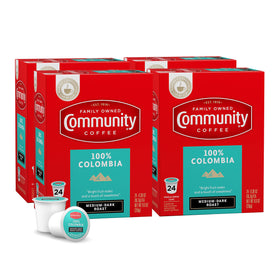 Community Coffee Colombia 96-count pack front view for quick mornings.