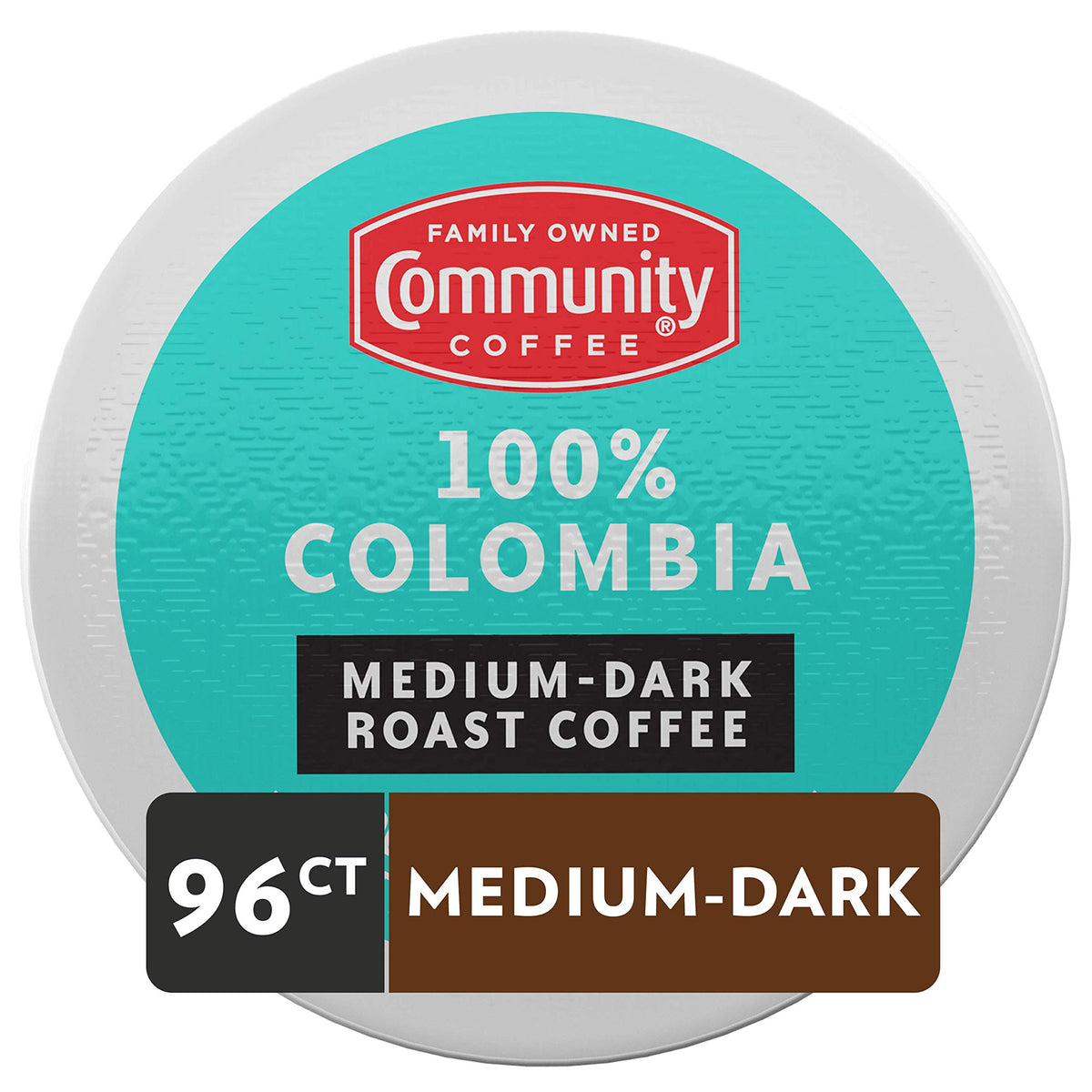 Close-up of Community Coffee Colombia K-Cup pods for fast brewing.