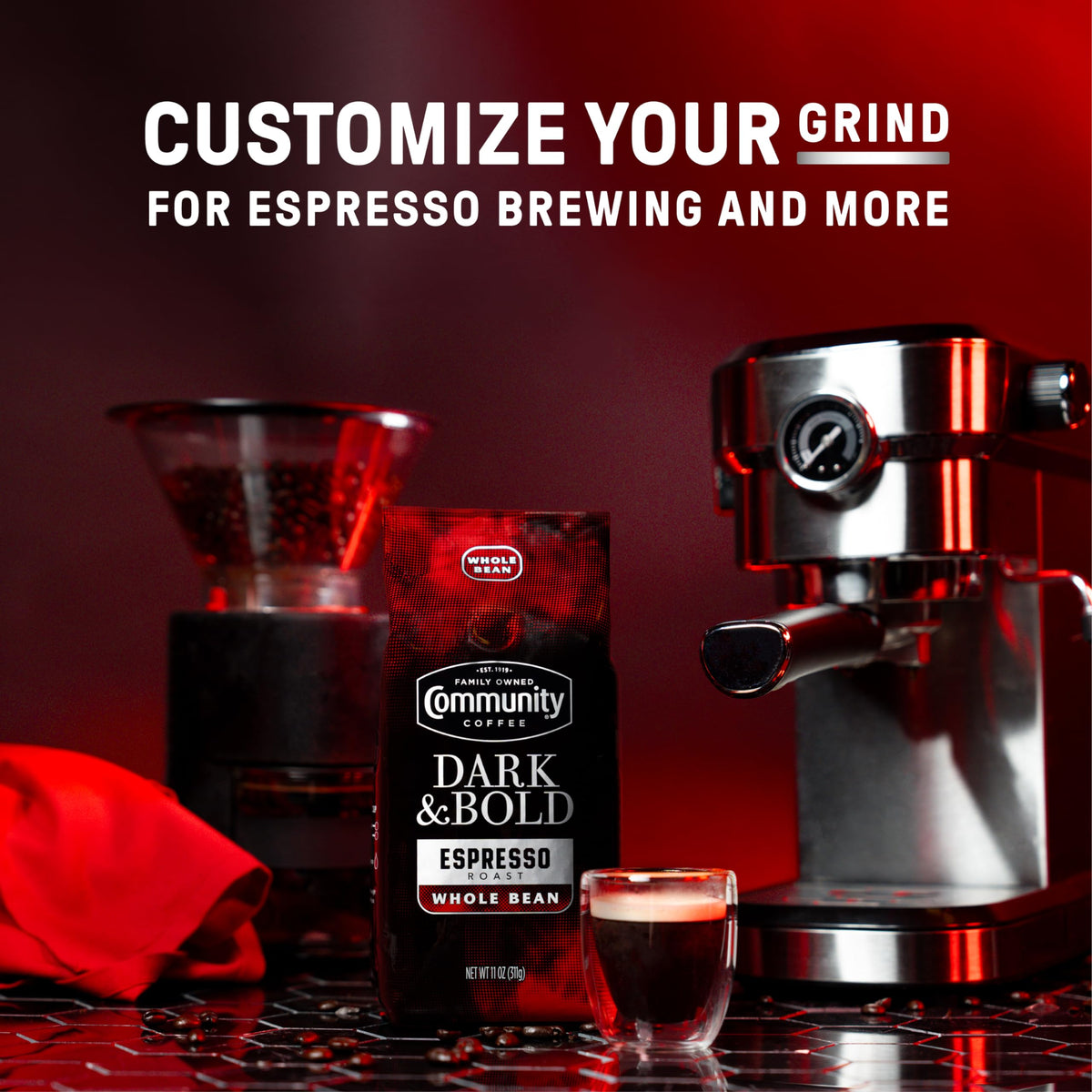 Aromatic cup of Community Coffee Dark & Bold Espresso to start the day.