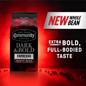 Automatic drip brewing with Community Coffee Dark & Bold Espresso Roast ready.