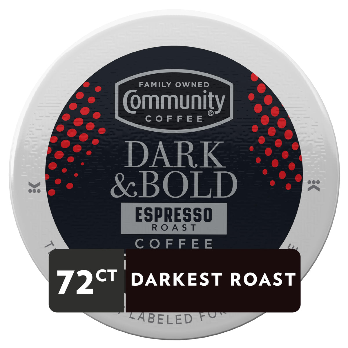 Community Coffee Dark & Bold Espresso Pods brew pour showing rich flavor and fast Keurig compatibility.