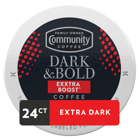 Community Coffee Exxtra Boost pods ready for K-Cup brews