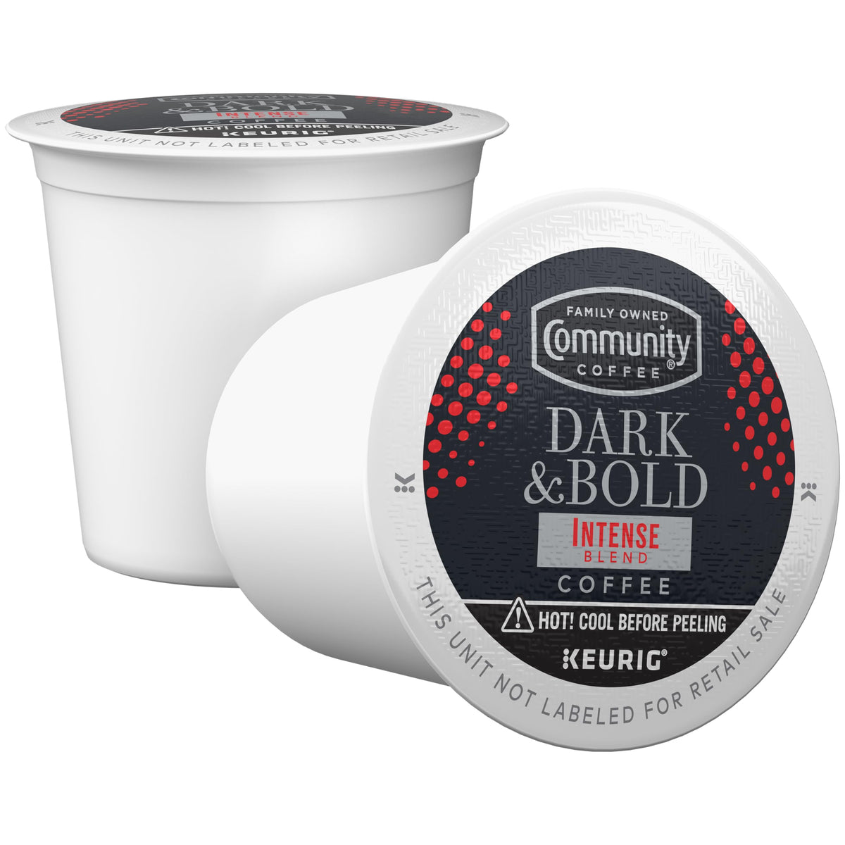 Aromatic cup of Community Coffee Dark & Bold Intense Blend.