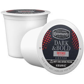 Aromatic cup of Community Coffee Dark & Bold Intense Blend.