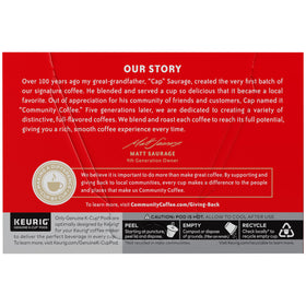 Whole beans closeup reveals honey and brown sugar notes in a balanced roast.