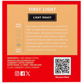 First Light brew pour captures a light roast aroma and smooth pour.