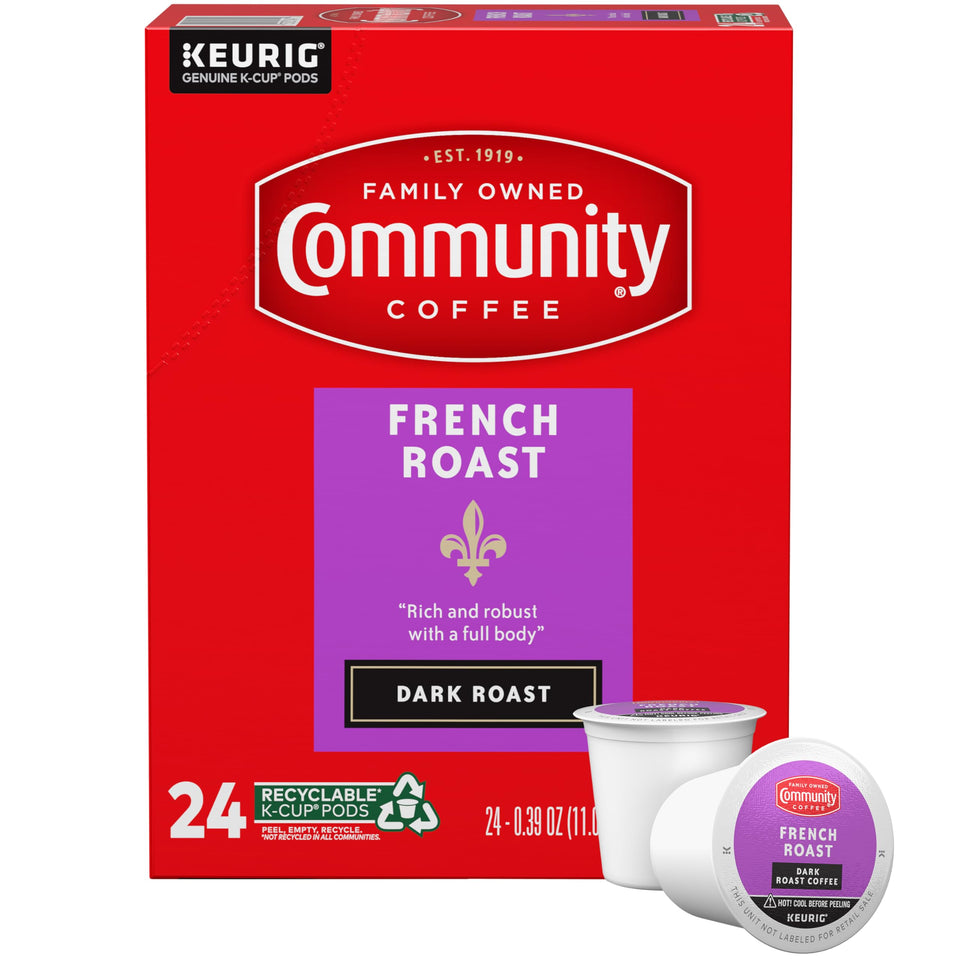 Community Coffee French Roast 24-count pods for bold morning brews