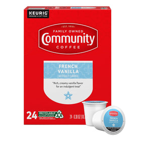 Community Coffee French Vanilla K-Cups pods for quick, creamy mornings.