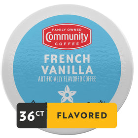 Close-up of Community Coffee French Vanilla pod with creamy aroma