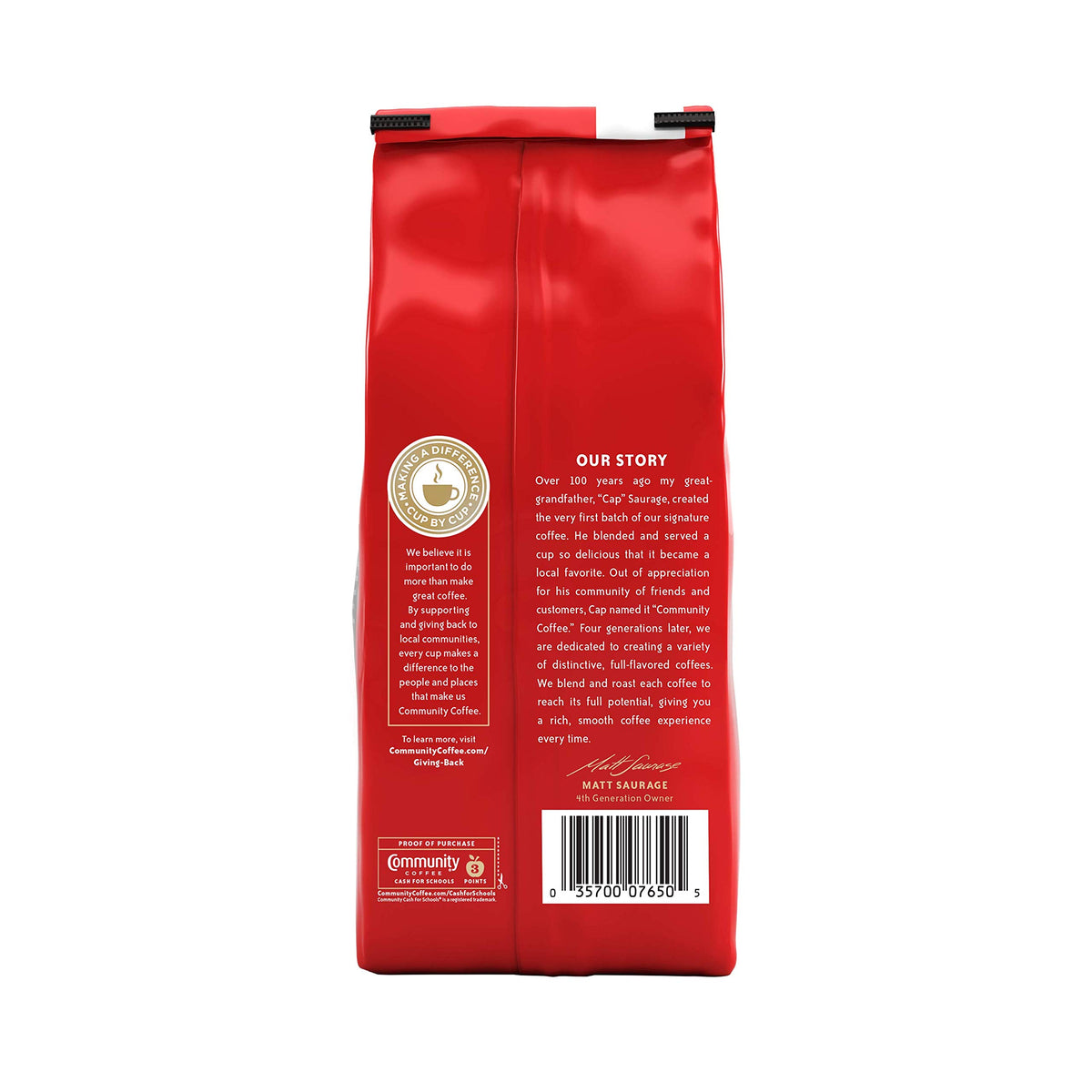 Community Coffee Half-Caff ground coffee ready for drip, pour-over, or cold brew.