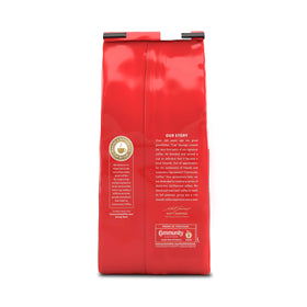 Community Coffee Half-Caff packaging label highlighting a 72-ounce pack.