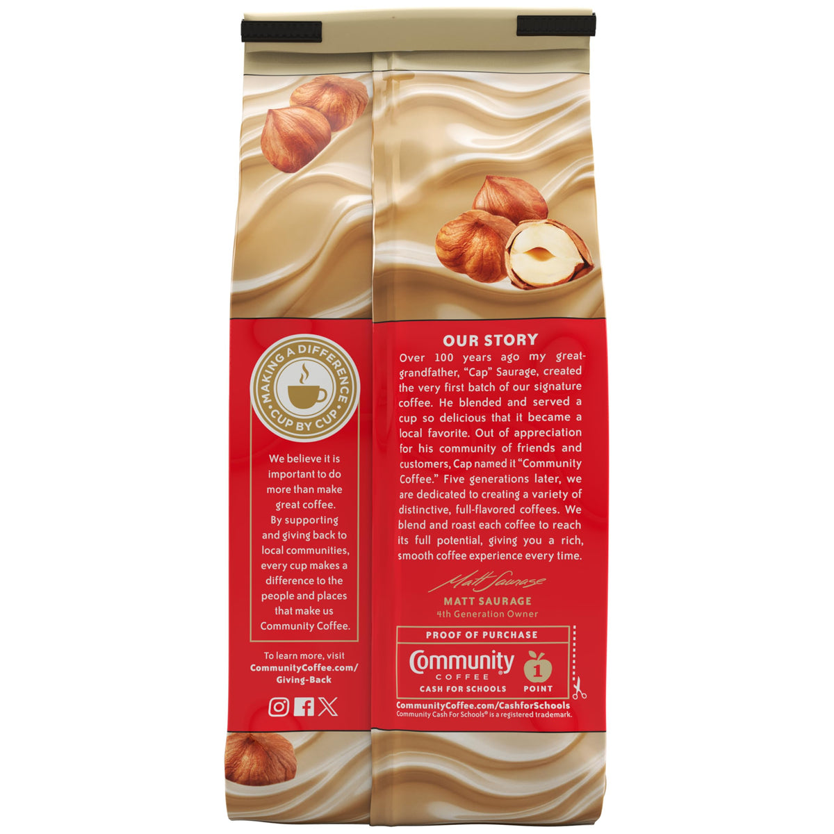 Community Coffee Hazelnut Creme aroma close-up highlights warm hazelnut notes