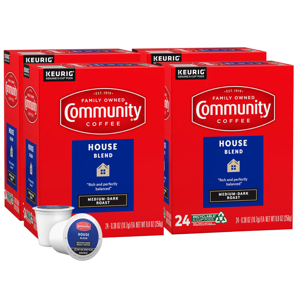 Community Coffee House Blend 96-count pack front, ideal for daily brewing.