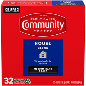 Brewed Community Coffee House Blend cup with a smooth, balanced finish.