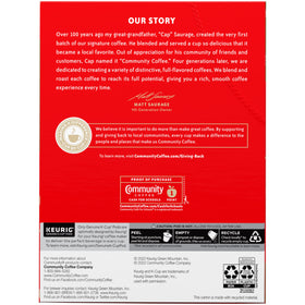 Community Coffee Christmas Blend pod showing Keurig 2.0 compatibility for quick brews.