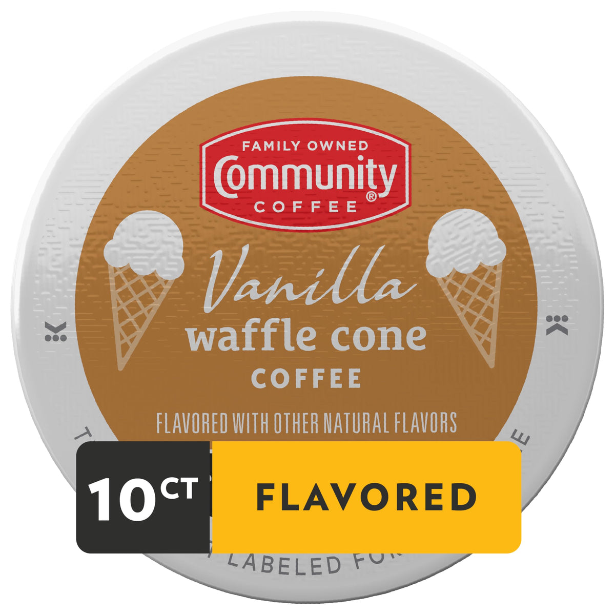 Community Coffee Keurig-compatible pod in machine for fast brew.