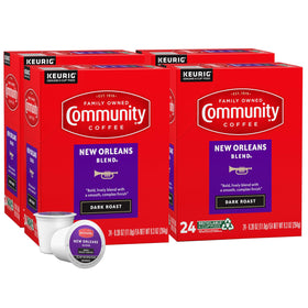 Community Coffee New Orleans Blend pod lineup for Keurig brewers—quick brew