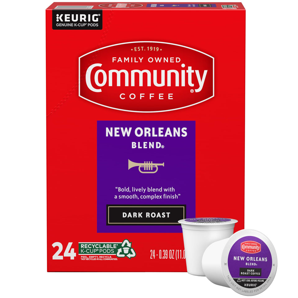 Community Coffee New Orleans Blend pods ready for a bold morning brew.