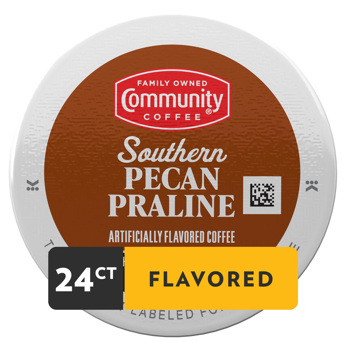 Community Coffee Pecan Praline flavored Arabica beans delivering rich aroma.