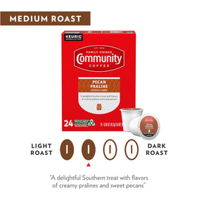 Community Coffee Pecan Praline aroma close-up emphasizing inviting scent and flavor.