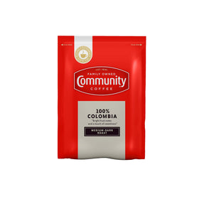 Community Coffee premeasured packs in a box for easy bulk brewing.