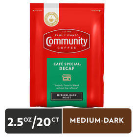 Community Coffee premeasured-packs simplify single-pot brewing for consistent flavor.