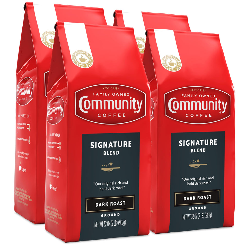 Community Coffee Signature Blend 32oz bag pack showing rich, smooth dark roast for daily mornings