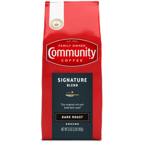 Community Coffee Signature Blend ground coffee closeup highlighting premium Arabica for versatile brews