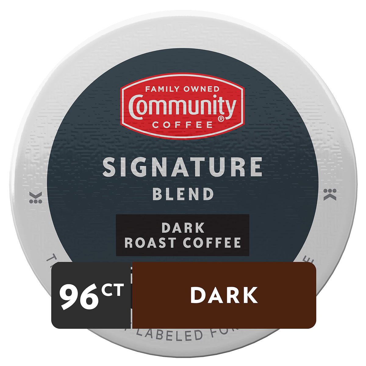 Community Coffee Signature Blend pod close-up highlighting convenient single-serve design.