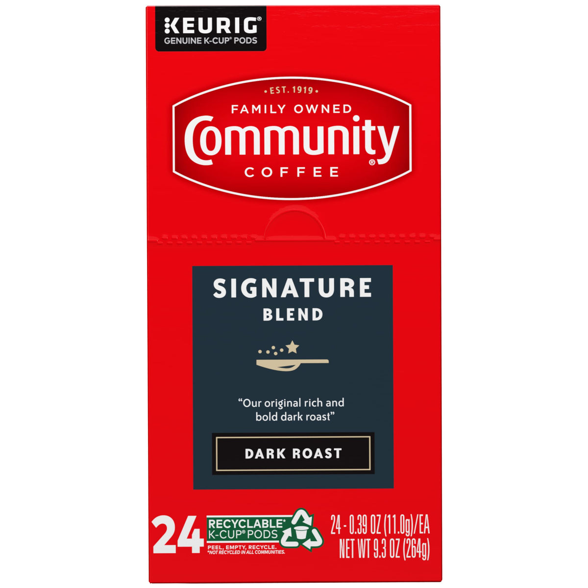 Community Coffee Signature Blend roasted beans against a premium backdrop.